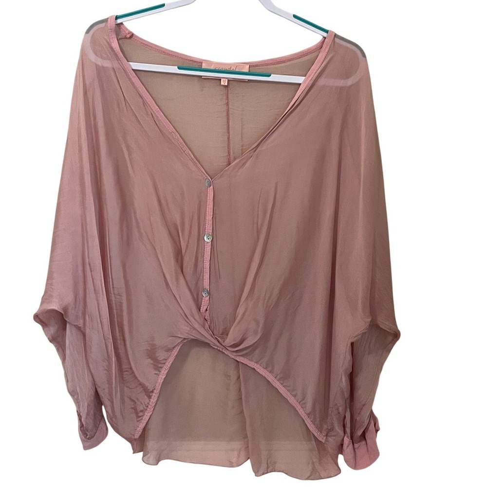 Scandal Italy Silk Keva Blouse Size M Pink Twist Hem Sheer Ethereal
